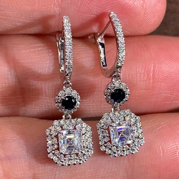 💥 New CZ Drop Diamond Blue Crystal Square Earrings for Women, HA4527 - Picture 1 of 5